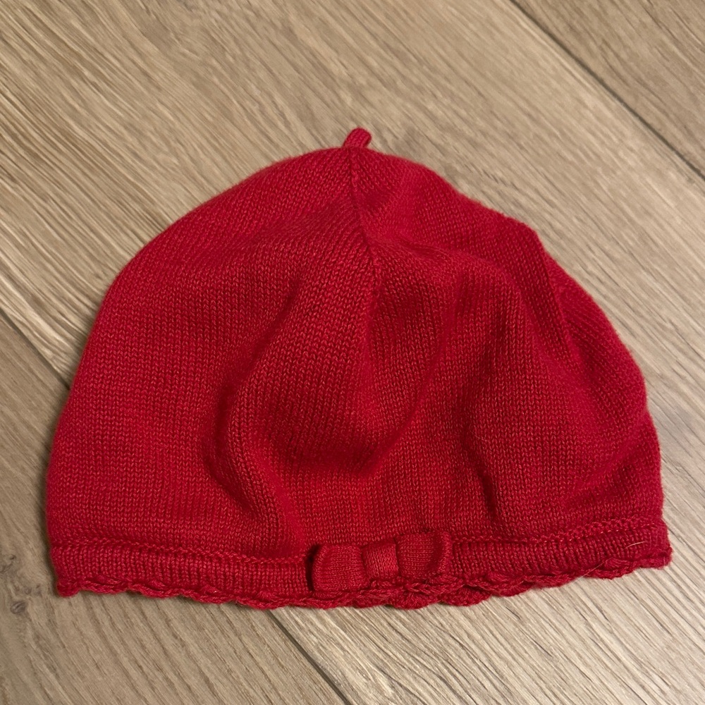 Janie and Jack Bright Red French beret style  Knit Hat 6-12 months
